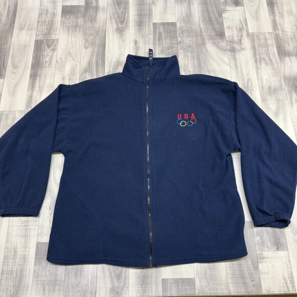 USA Other - ✅ Mens XL Olympics USA Embroidered Logo Full Zip Fleece Jacket Navy Made In USA